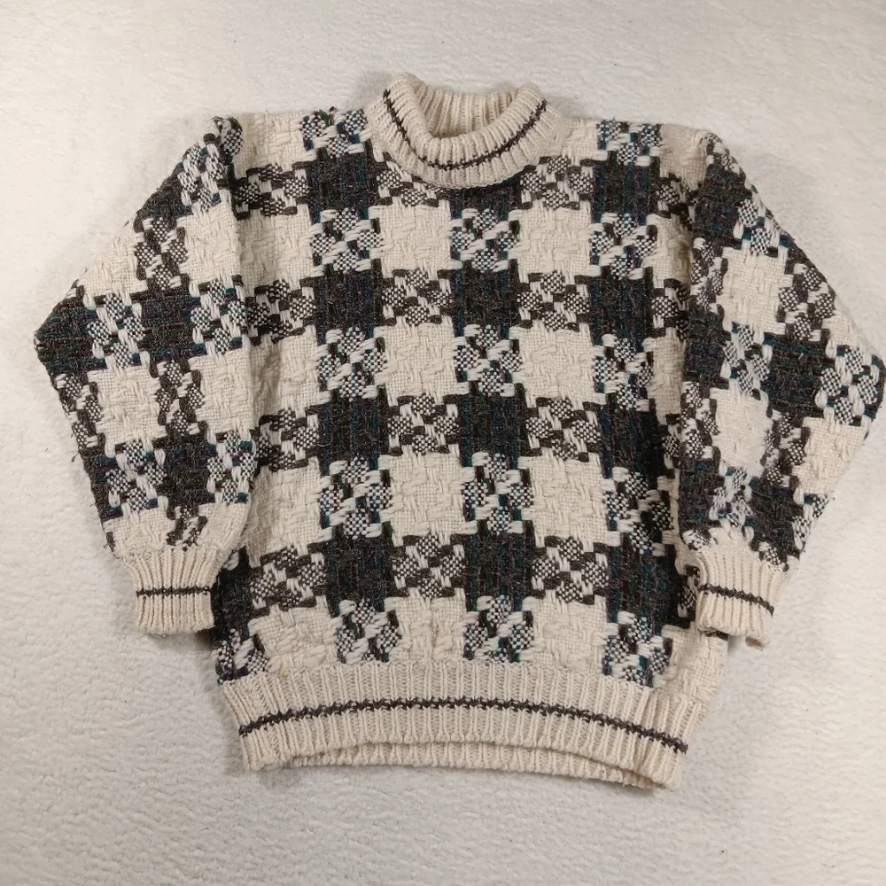 Vintage Ecuadorian Sweater Mens L Wool Hand Knit Chunky indigenous HeavyWeight